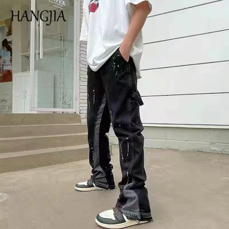 Джинсы-клеш мужские в стиле хип-хоп винтажные брюки с широкими штанинами модные