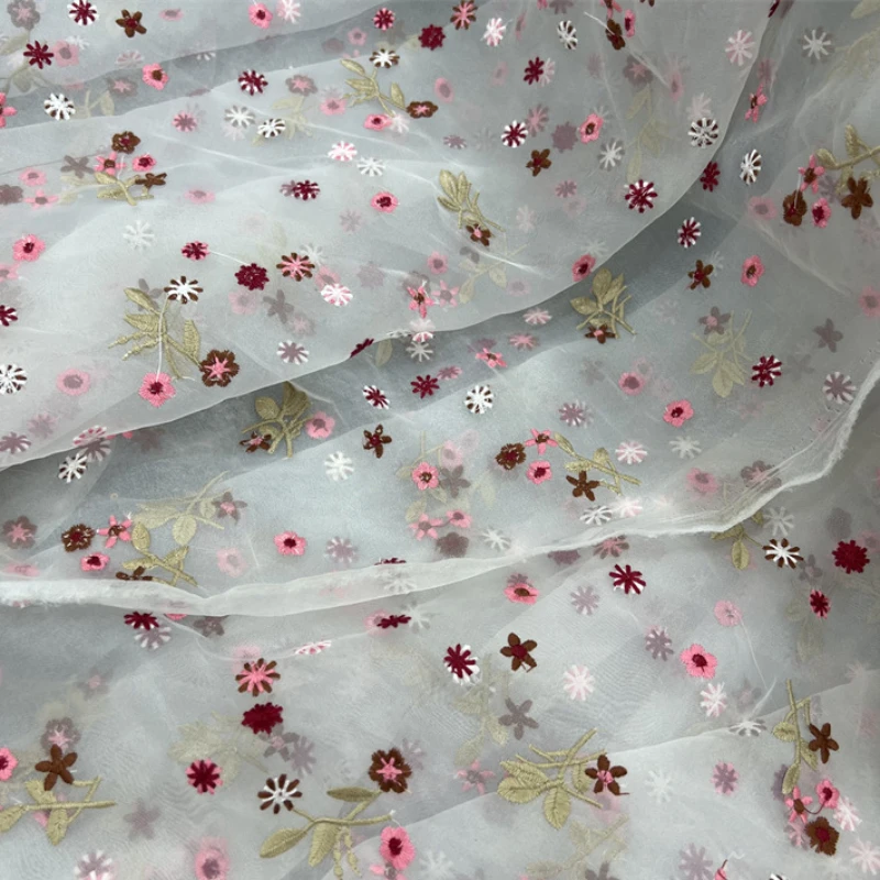 3/5/10yard Colorful Floral Embroidered Organza Fabric Sheer Voile Gauze Cloth for Dressmaking Black White By the Yard - купить по
