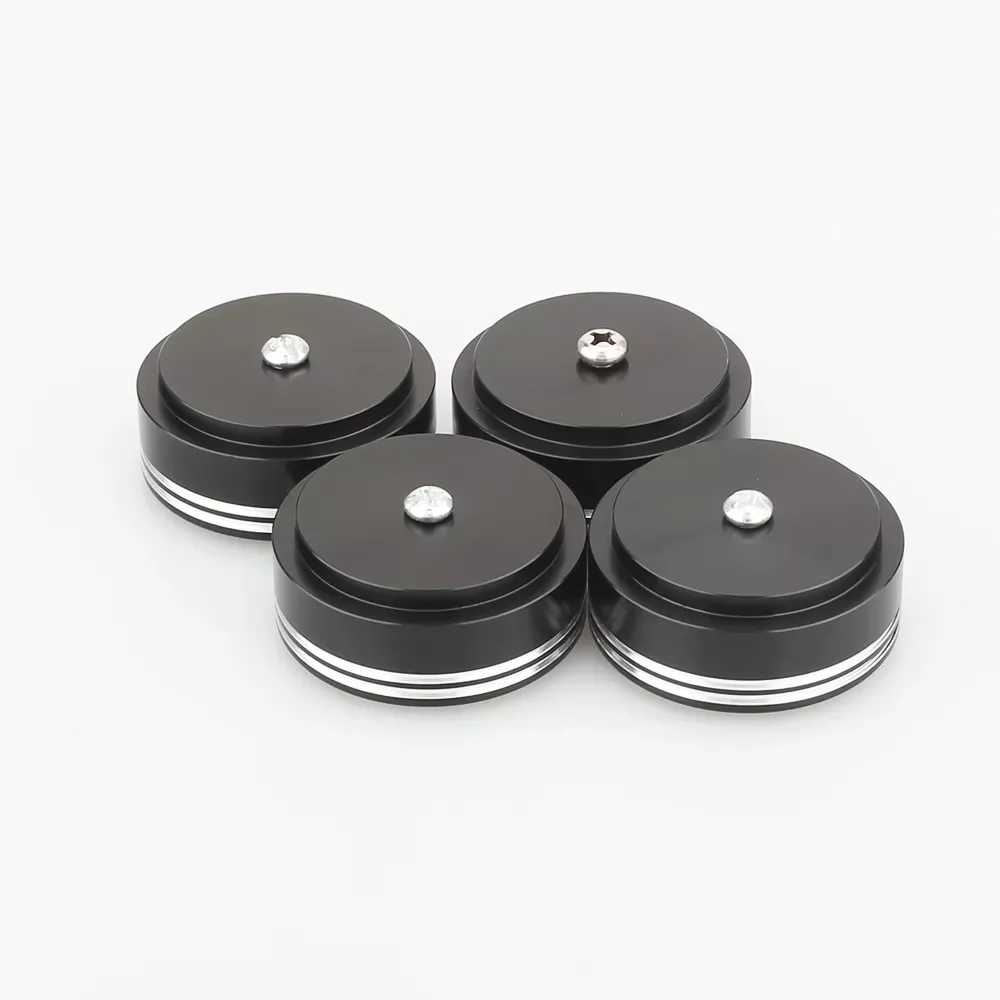 

NEW2023 4pcs 39 x 17mm Aluminum Audio Amplifier Speaker Feet Spikes Black / Silver Ring Machine Mats Pads