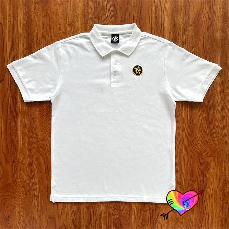 

2023 Hellstar Embroidery Logo Polos Men Women High Street White Hellstar Studios Polos Slightly Loose Tops Short Sleeve