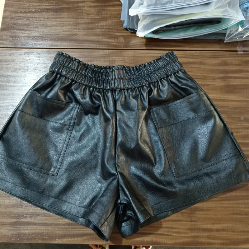 2022 Autumn Winter Fashion Leather Shorts for Women New PU Loose Wide Leg High Waist Bottomed Boots and Pants Womens Clothing