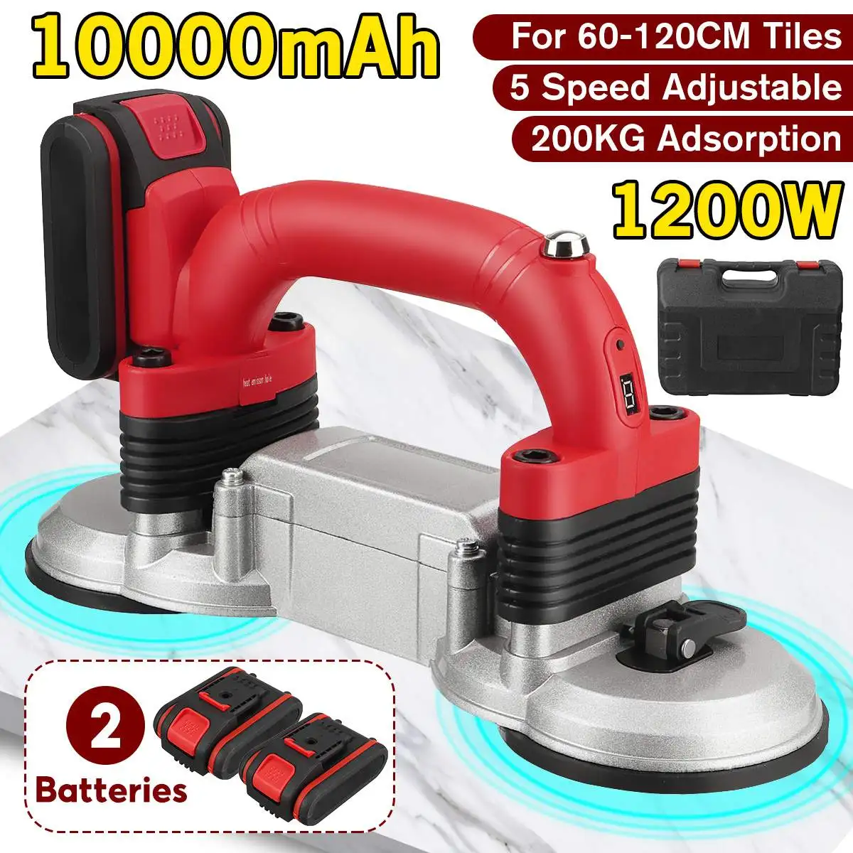 60-120mm Tiles Vibrator Tiling Tiles Machine 5 Speed Adjustable Suction Cup Automatic Floor Vibrator Leveling Tool with Battery