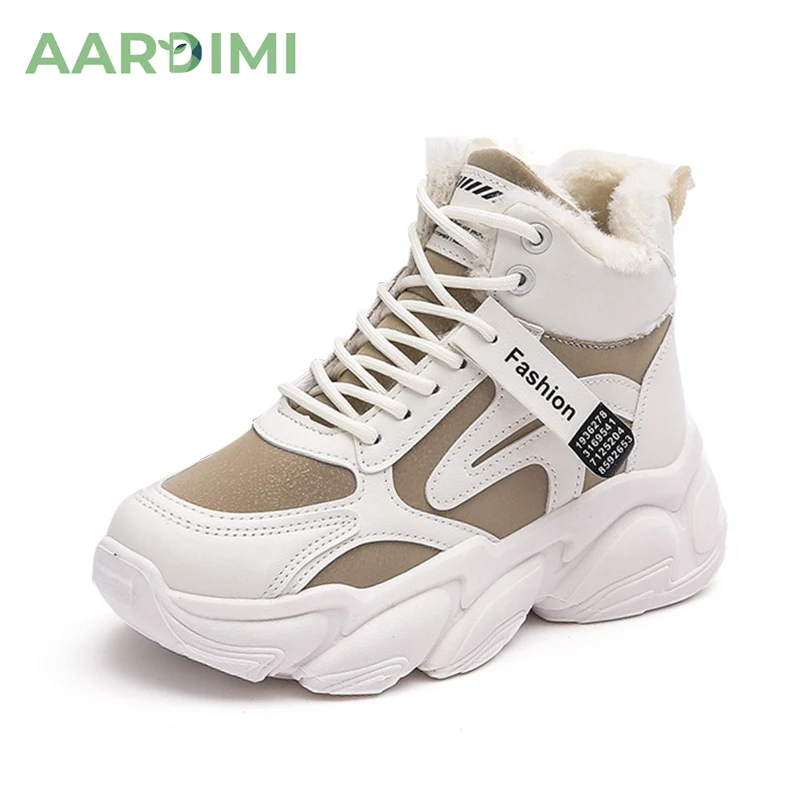 

Женские ботильоны на танкетке AARDIMI, зимние ботинки на плоской подошве с плюшевой подкладкой, на шнуровке