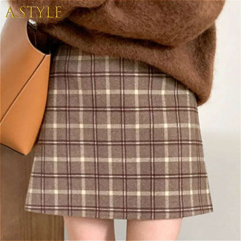 

Mini Skirts Women Vintage Harajuku Plaid Empire A-line Casual Student Autumn Prevalent All-match Chic Trendy College Ulzzang New