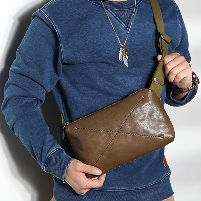 

AETOO New original hand-stitched leather men's chest bag horizontal top layer cowhide messenger bag men's shoulder bag