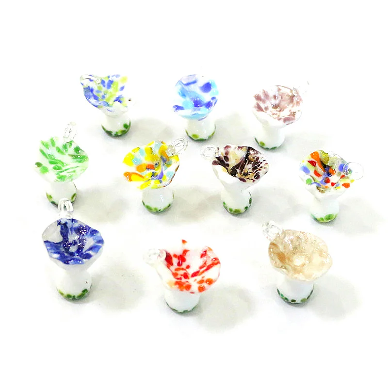 

5pcs Creative Rare Cute Concave Mushroom Charm Glass Pendant Easter Hanging Decor Fashion Diy Women's Jewelry Making Accessories