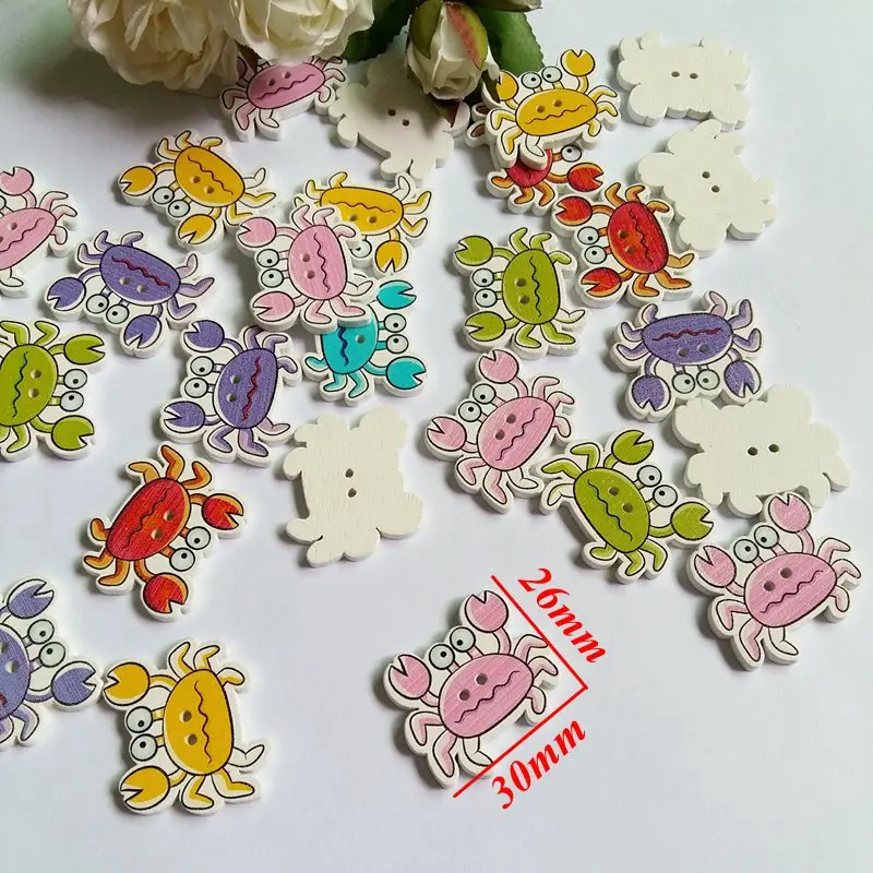 

50pcs Cartoon crab Wooden Buttons 2-Holes DIY Sewing Handmade Garment Accessories accesorios de madera para manualidades