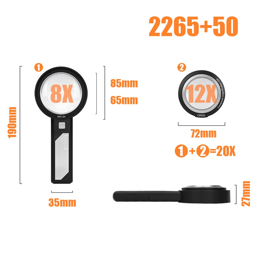 

Увеличительное стекло TKDMR, 20/15/10X, с подсветкой, ручное, подзарядка по USB, с 8 светодиодами для античных нефритовых украшений