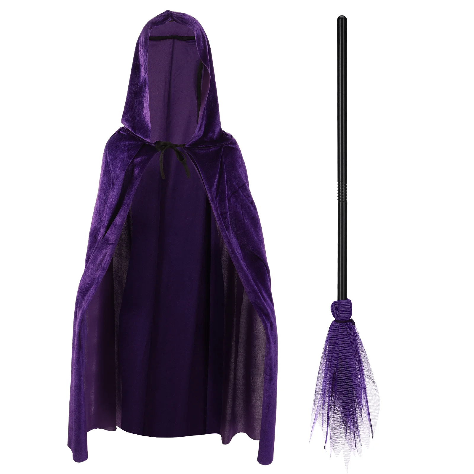 

1 Set Halloween Witch Broom Witch Cloak Hooded Cloak Decorative Cosplay Broom Halloween Party Prop