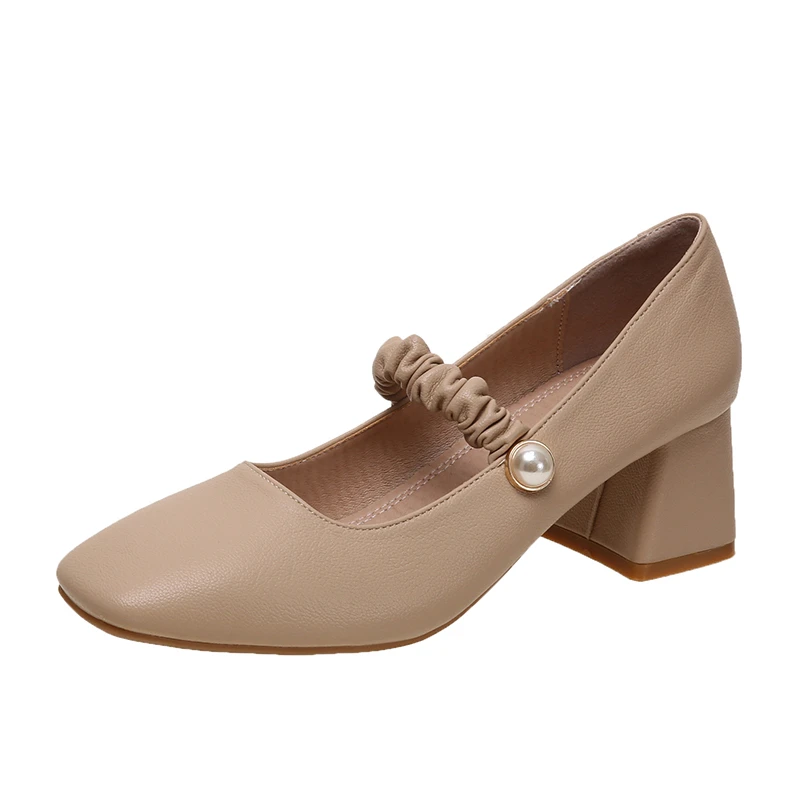 ..All-match Solid Color Women's Shoes Summer New Work Wear Matching Skirt Thick Heel Square Head Fashion Mary Jane Shoes Women
