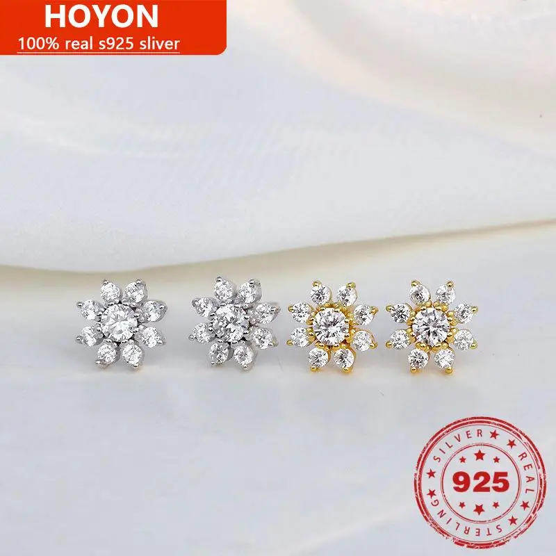 HOYON Authentic 925 sterling silver earrings for women jewelry 2022 new simple style diamond style flower snowflake shape zircon