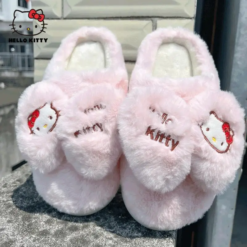 

Hello Kitty Kawaii Sanrio Cartoon Anime Home Anti-Slip Half Pack Slippers Warm Super Soft Fleece Cute Fashion Cotton Slippers