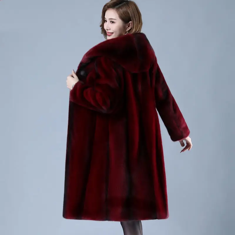 2022 Autumn Winter New Mink Velvet Jacket Women's Hooded Thicken Parka Plus Size Warm Faux Fur Coat Female Windproof Long Coats