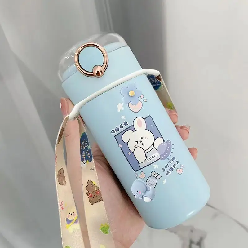 

New 350ML Stainless Steel Vacuum Cup Cartoons Insulated Coffee Thermos Cute Bear Tea Milk Travel Straw Cup Water Bottle Flask