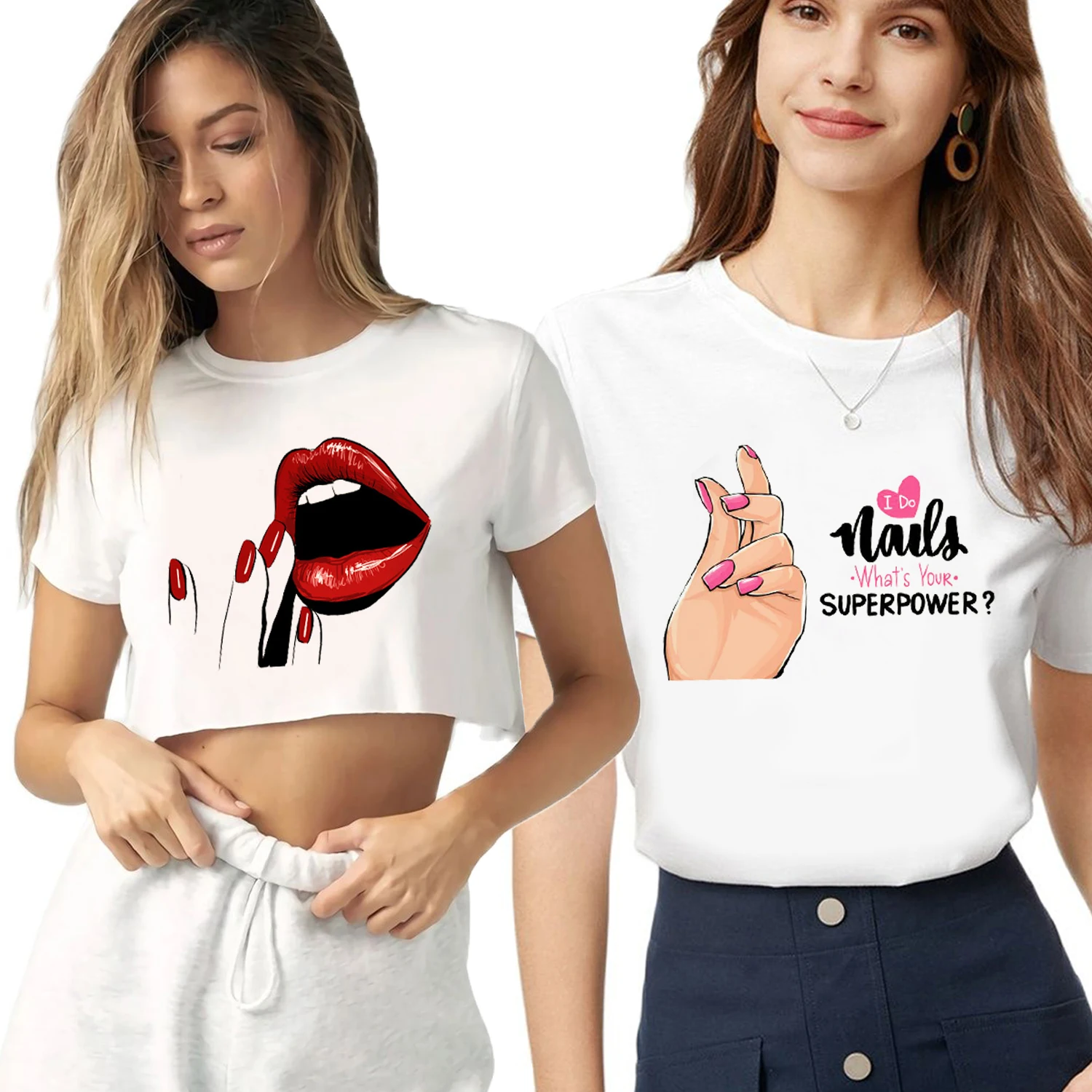 

High Waist T-shirts for Women Love Sexy Clothes Fingernail Nail Art Clothing Print Lady Graphic T Shirt Female Tee Gothic Goth