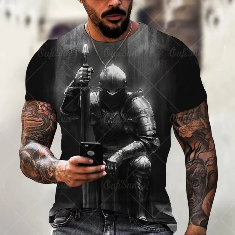 

Vintage Print T-Shirt Men's 3D Tee Templar Graphic T-Shirts Male for Summer Short sleeve Casual Oversized Tops American Clothes