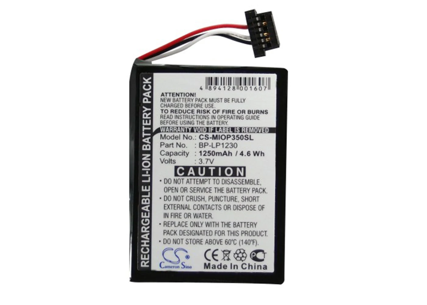 

Cameron Sino 1250mA Battery for Mitac Mio Spirit 487, Mio Spirit 670 541380530005, 541380530006, BL-LP1230/11-D00001U