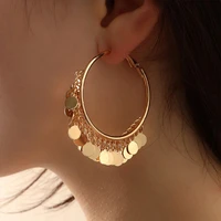 fashion gold color disc fringe earrings simple hoop party high quality womens earrings jewelry gifts