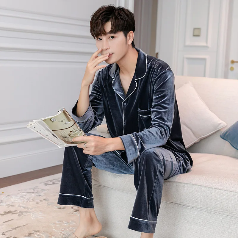 Men's Pajamas Set Korean Pajamas Velvet Men Pajama Set Home Clothes Autumn Winter Sleepwear