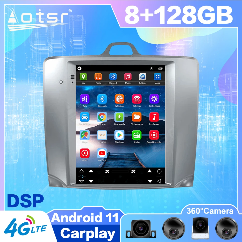 128G Android 11 Тесла стиль для Ford Focus 2004 2005 2006 2007-2012 Автомагнитола стерео автомобильный