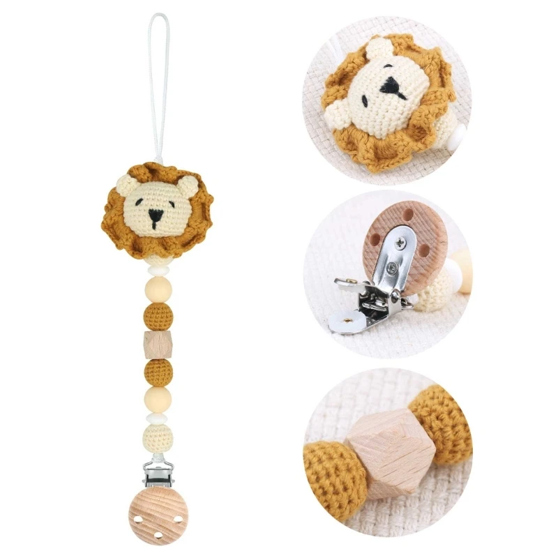 

Baby Pacifier Clip Crochet Lion Dummy Chain Anti-drop Rattle Holder Teething Pendant Soother Clip Toy Clothing Accessory X90C