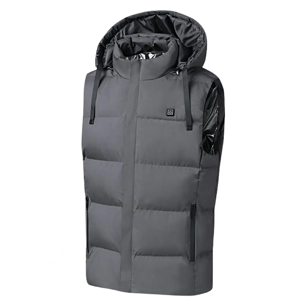 Heated Vest Hooded Stand Collar Energy-saving Long Battery Life Fleece Lining Keep Warm USB-Powered 7 Heating Zones Heated Jacke
