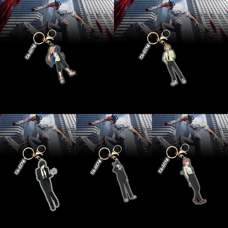 

Anime Chainsaw Man Character Pochita Cosplay Keychain Acrylic Action Figure Makima Power Keyrings Bags Car Key Chains Fans Gift