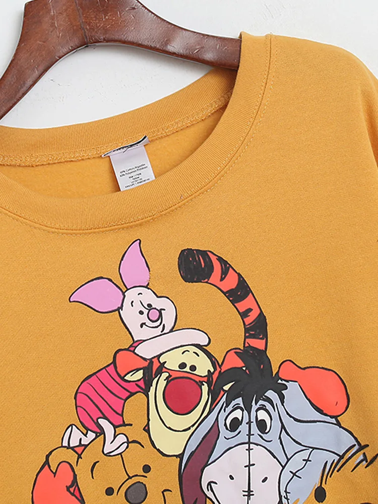 Disney Fleece Sweatshirt Casual Winnie the Pooh Bear Eeyore Donkey Tigger Letter Cartoon Print VELOUR Velvet Women Jumper Tops