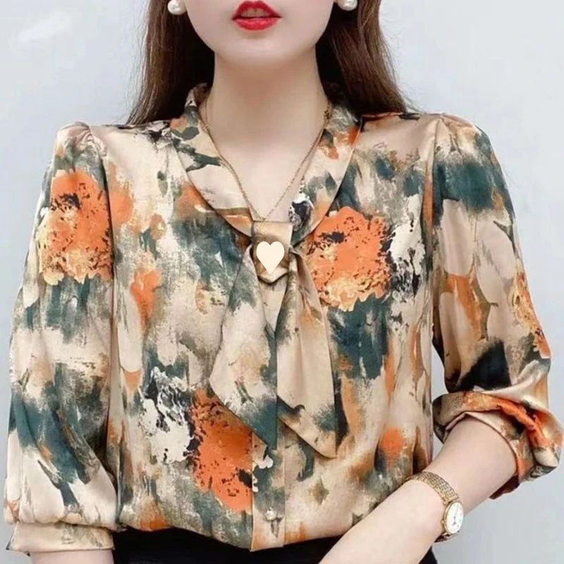 

2023 Summer Chiffon Shirt New Luxury Western Style Belly Covering Large Loose Fashion Tops Plus Size Clothing Slight Strech