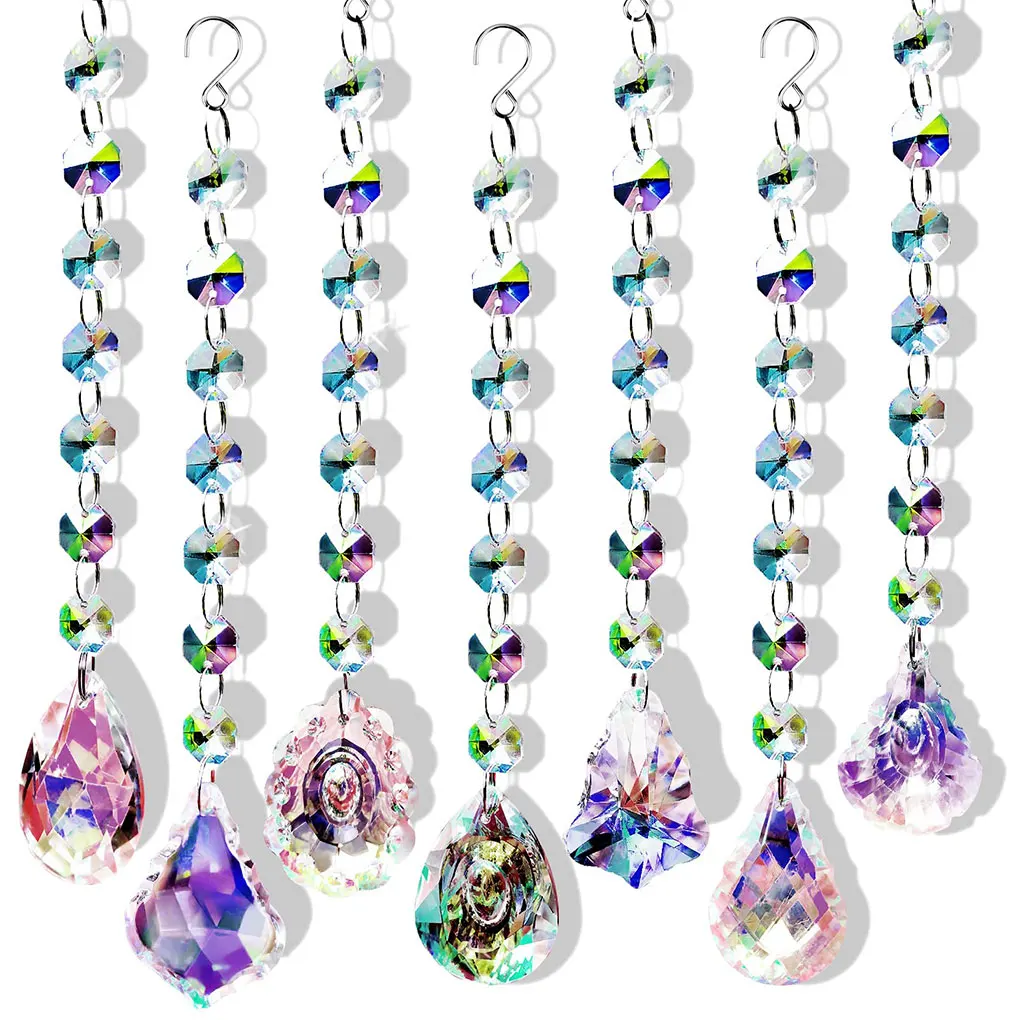 

Pack of 7 Crystal Sun Catcher Window Prism Pendants DIY Wedding Hanging Bead Ornament Garden Outdoor with Hook