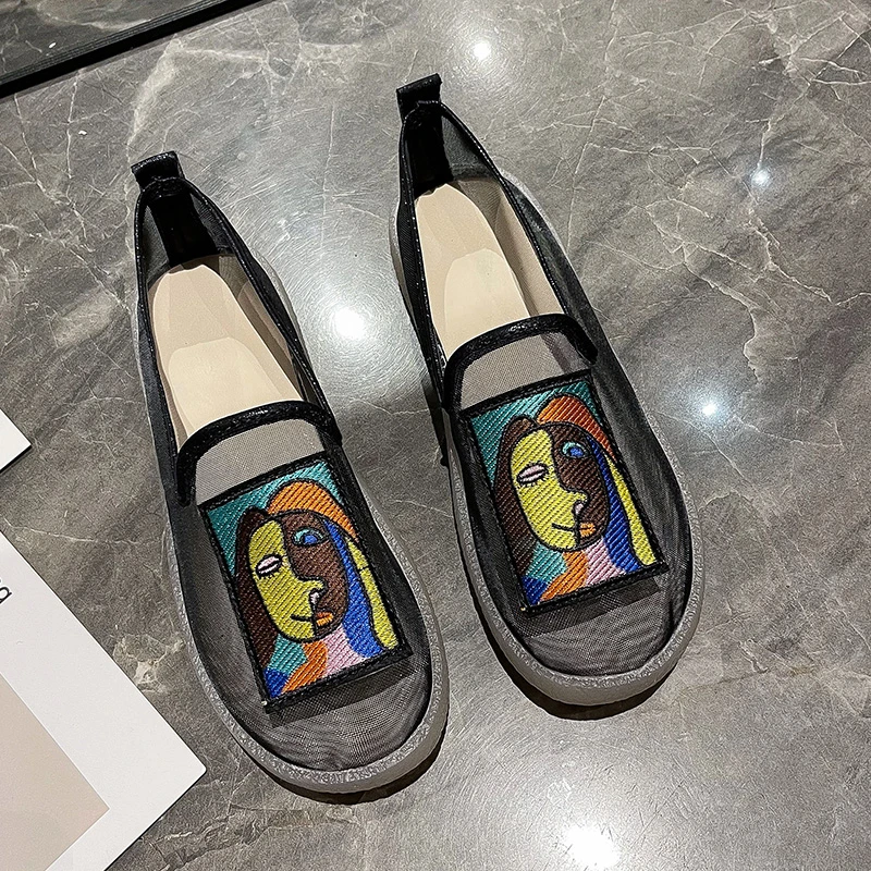 

Women's shoes autumn new style flat mesh graffiti casual shoes comfortable soft-soled shoes