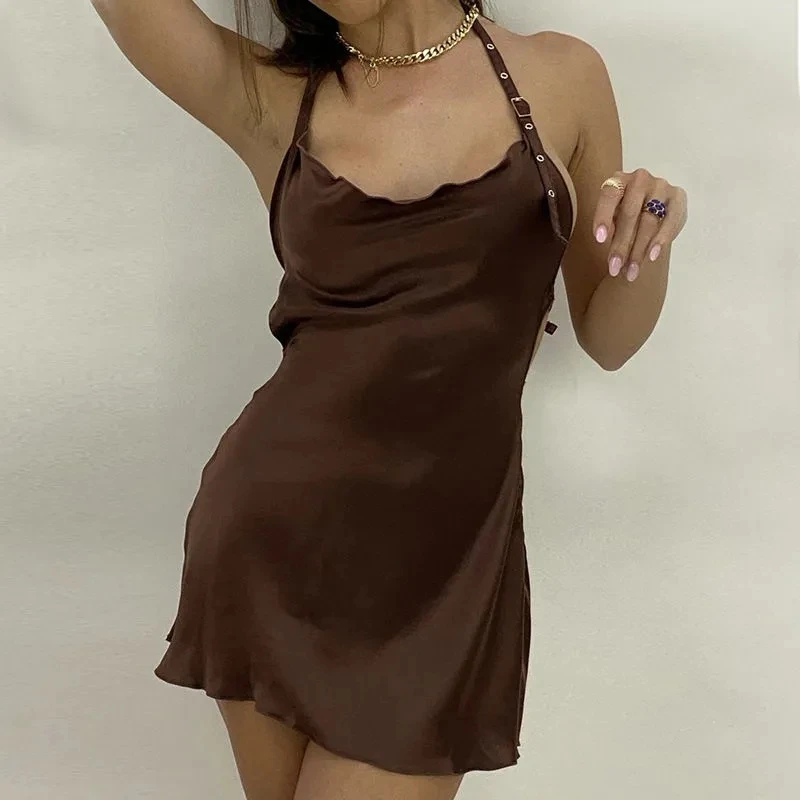 

Women's Clothes Dress for new year 2022 Solid Halter Sexy Backless Elegant Evening Party Dresses y2k vestidos nochevieja платье