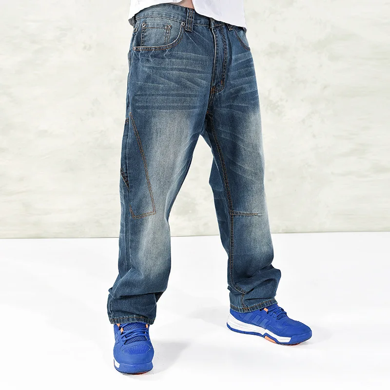 Mens Loose Baggy Jeans Hiphop Skateboard Straight Denim Pants Men Street Dance Hip Hop Rap Wide Leg Trouses Large Size 42 44 46