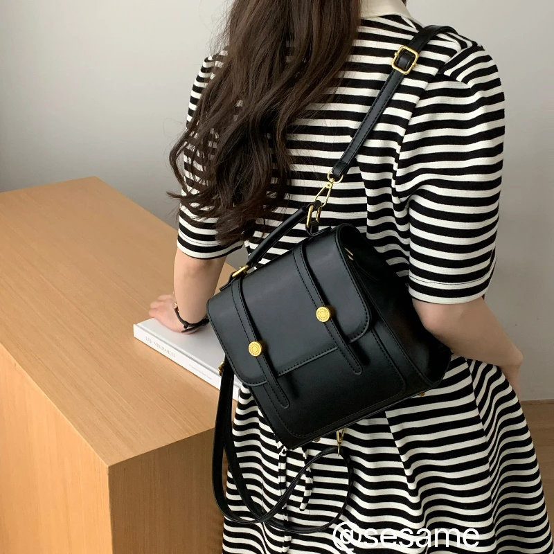 

Retro backpack for women college style student schoolbag 2023 new PU leather shoulder messenger bag Korean mini backpack female
