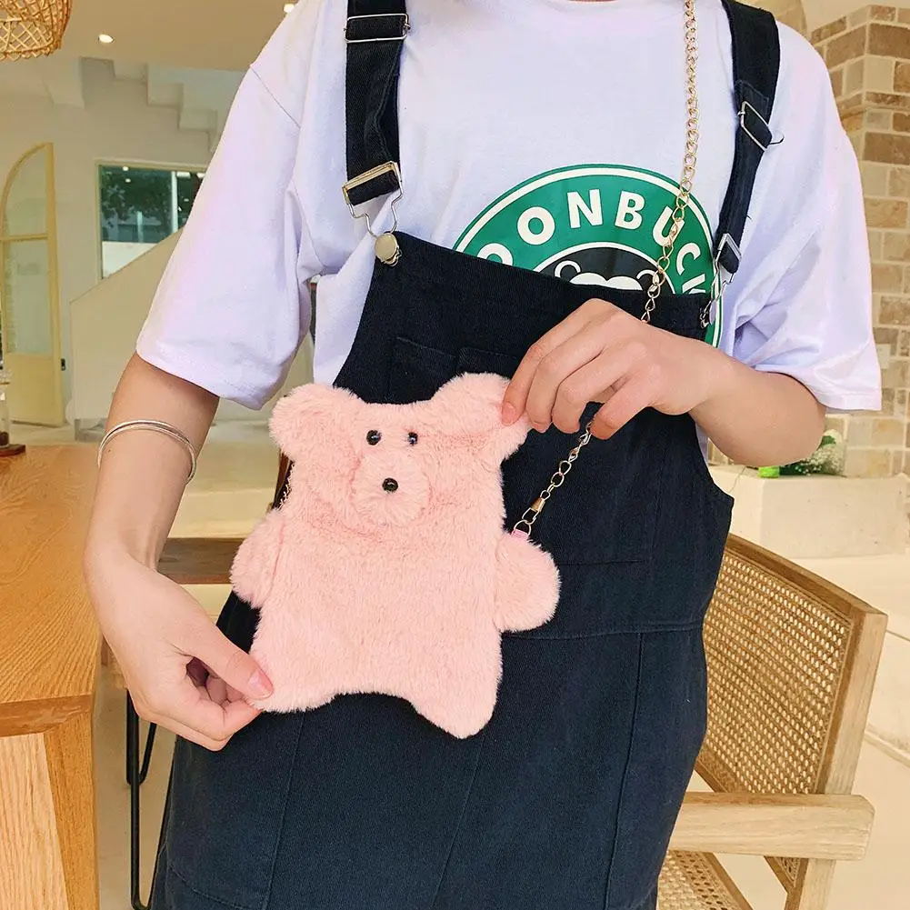 

Лидер продаж, сумки, женская зимняя Наплечная Сумка, плюшевый медведь, сумка-мессенджер, мультяшная милая сумка на цепочке, кошелек для поку...