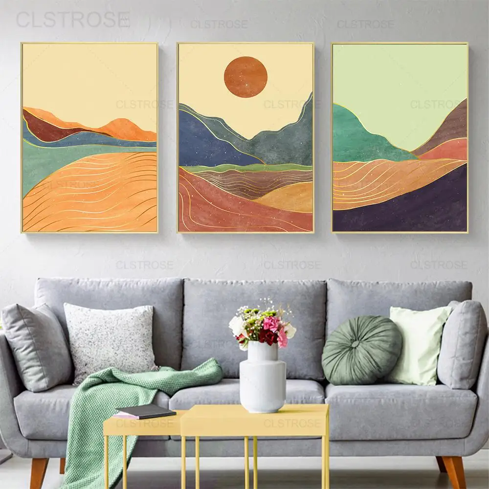 

Nordic Abstract Sunset Mountain Landscape Wall Art Poster Modern Minimalist Canvas Painting Living Room Office Home Decoration