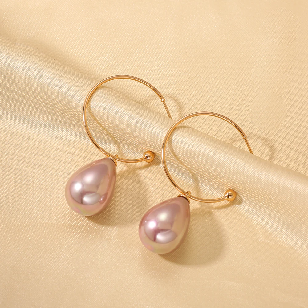 

Korea Luxury Smooth Pearl Gold Plated Earrings For Women Fashion Elegant Wedding Bridal Eardrop Party Jewelry Accessories Gift