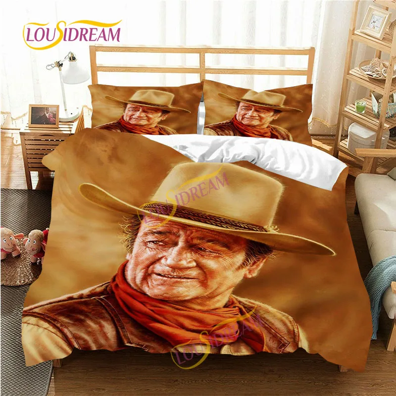 

3 pieces/set 3D cowboy actor John Wayne bedding set Cushion quilt cover pillowcase bedspread sheet/double soft bedspread 。