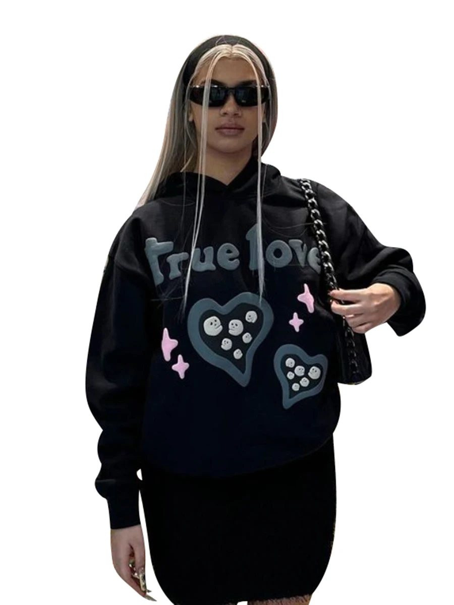 

Женский пуловер большого размера Y2K с длинным рукавом, свитшот с буквенным принтом, повседневные свободные толстовки, Осенние Топы, уличная одежда (серые буквы S)