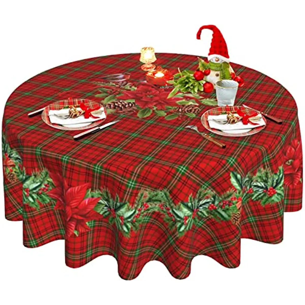 

Рождественская скатерть, моющаяся клетчатая Рождественская скатерть, Женская рождественская скатерть, 60 дюймов для праздника, вечеринки, у...