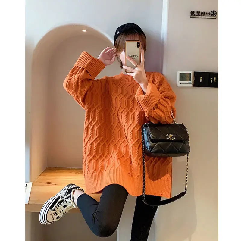 

Korean Style 2022 New Arrival Autumn Winter Women Long Sleeve O-neck Casual Sweater All-matched Warmth Knitted Pullover P476