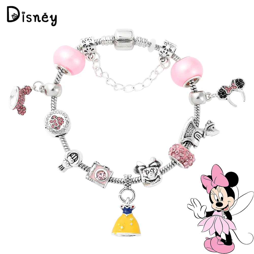 

Disney Mickey Minnie Bracelet Creative Cute Jewelry Mickey Beads Snow White Skirt Pendant DIY Bangle Handmade Accessories Gifts