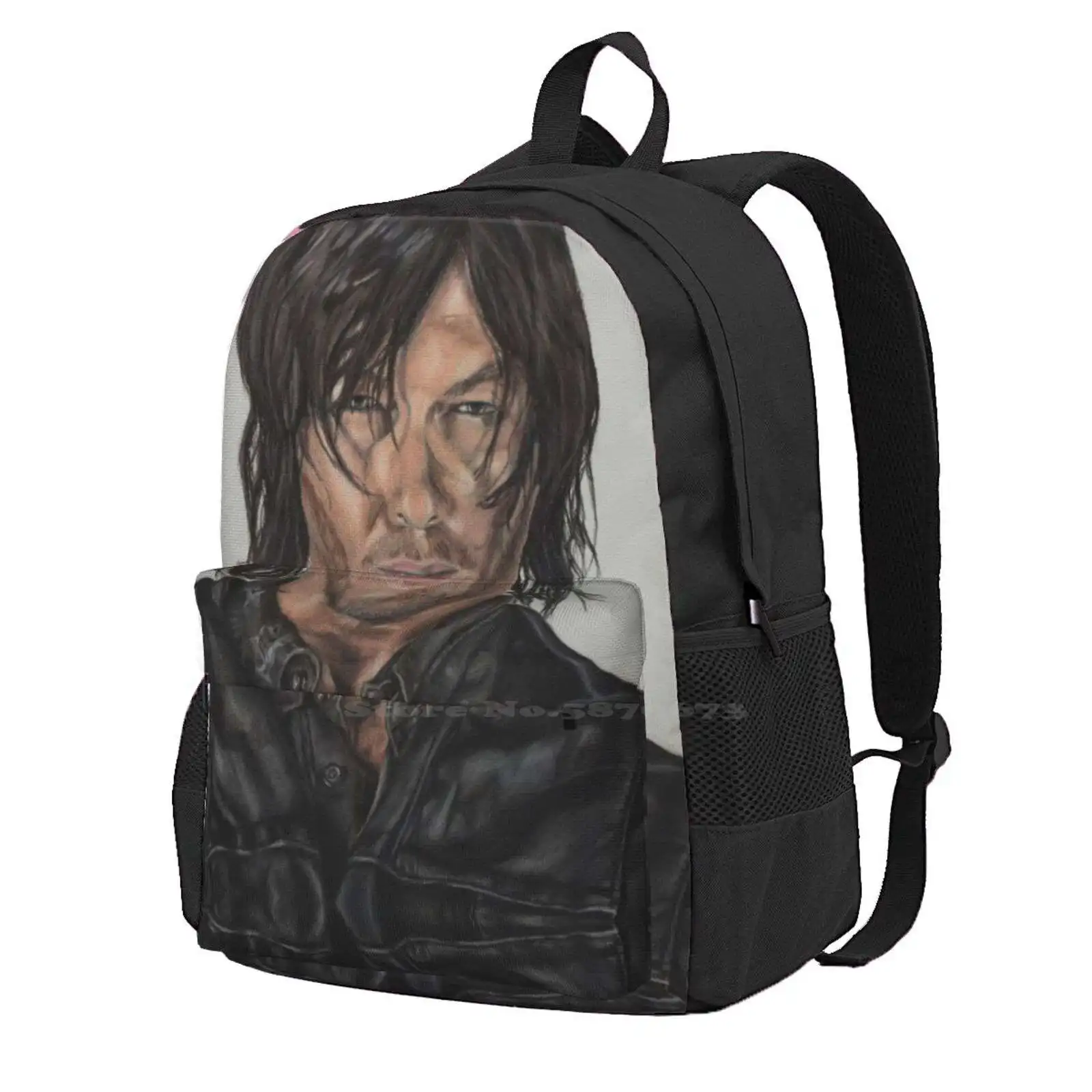 Daryl Dixon Large Capacity School Backpack Laptop Bags Daryl Dixon Walking Dead Portrait Amc Waking Dead Norman Reedus Pencil