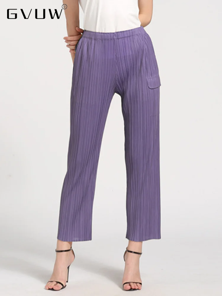 

Длинные брюки-карго GVUW, Женские однотонные свободные брюки с карманами и эластичной талией, новинка весны 2023, женские плиссированные прямые...