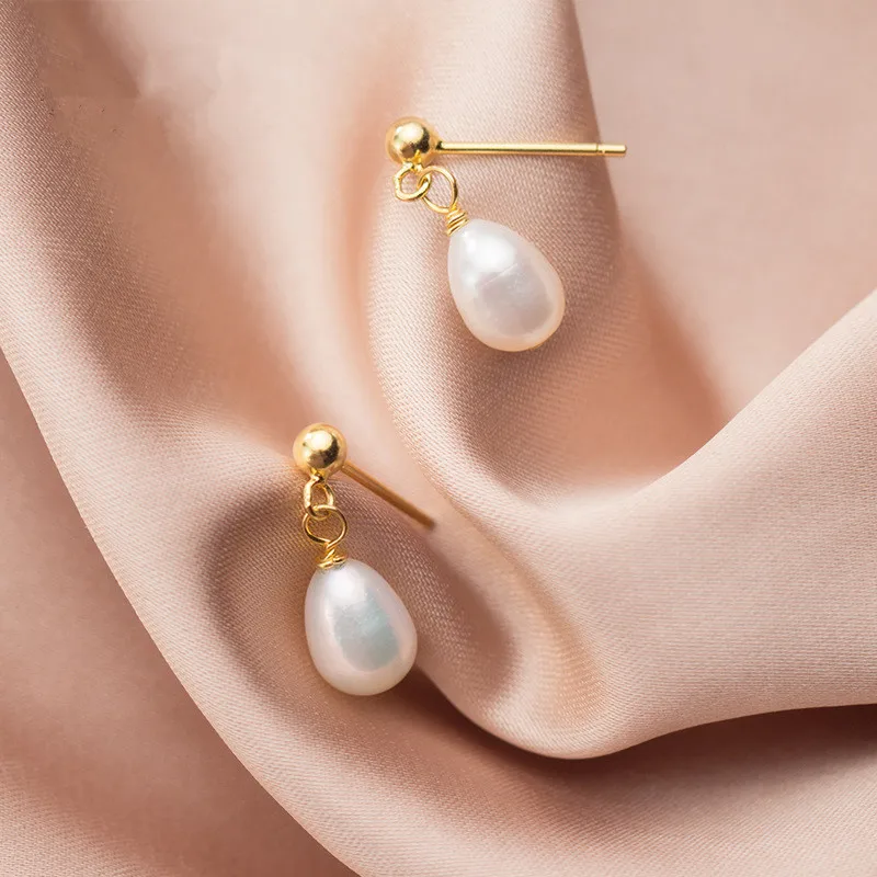 925 Sterling Silver Freshwater Oval Pearl Pircing Stud Earrings For Women Girls Statement Wedding Jewelry Gift b073