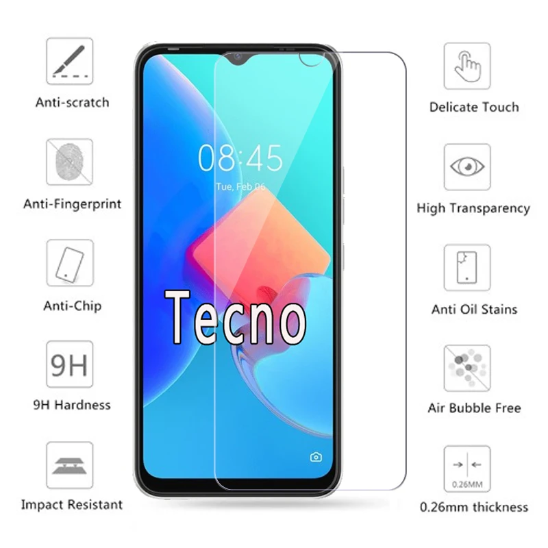Закаленное стекло 9H для Tecno Spark 8C 8 T 8P 7P 7T Защитная пленка POP 5 5C 5P 5X 5S Lte 7 P C Pro 2-1 шт.