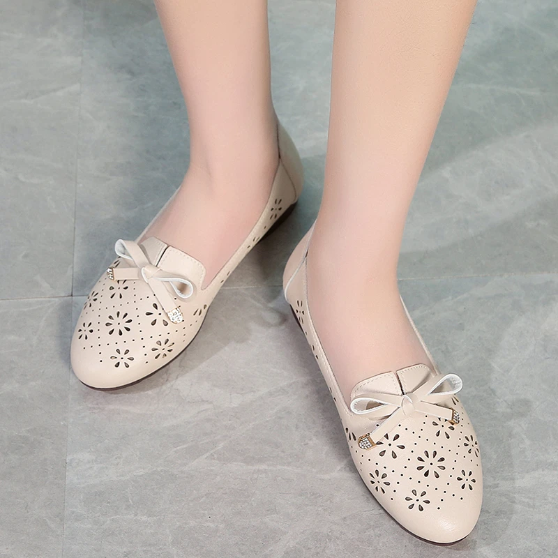 2022women's flat shoes ballet rhinestone bow dance shoes spring and summer mesh breathable hollow loafers simple women's sandals