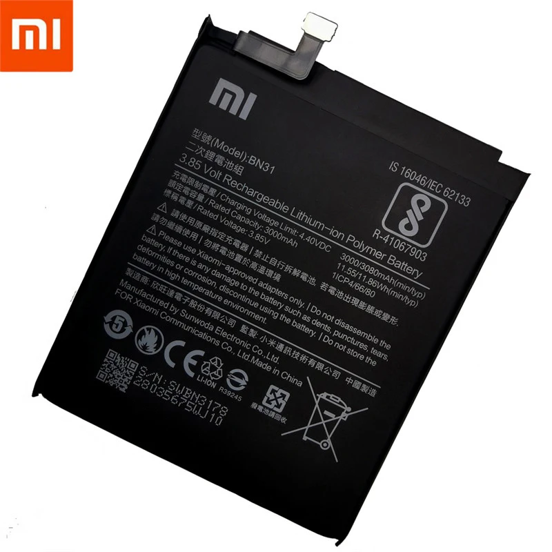 100% Оригинальный аккумулятор BN31 3080 мАч с датчиком температуры для Xiaomi Mi 5X Mi5X Redmi Note