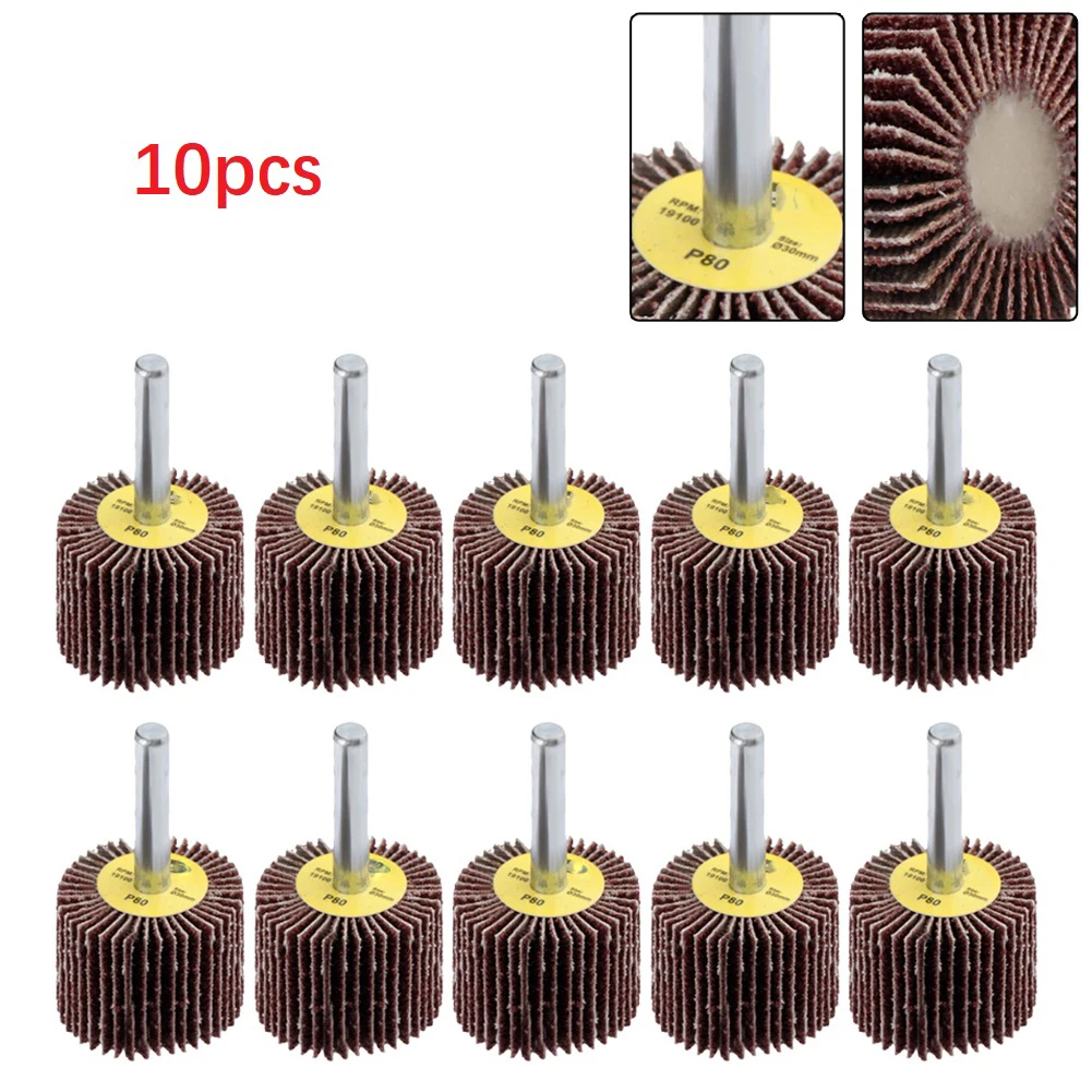 

10pcs 80Grit 6mm Shank Flap Wheels Sanding Disc Grinding Polishing Wheel For Electric Mill Engraving Polishing Furniture Metal