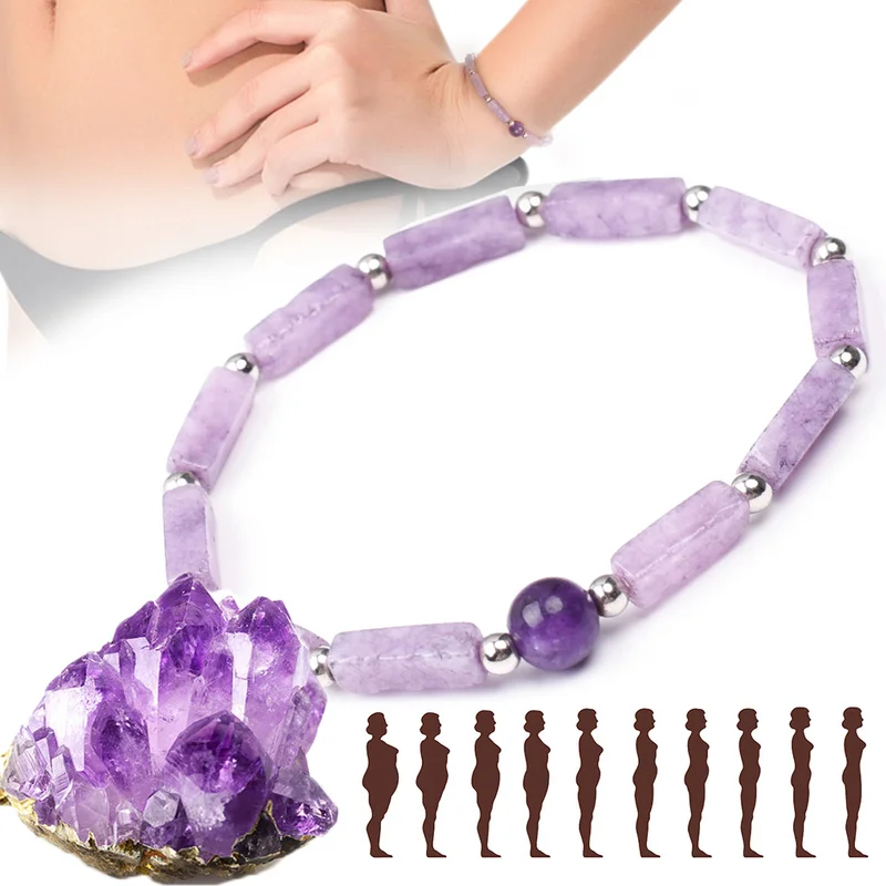 

Amethyst Body-purify Slimming Bracelet Natural Amethyst Bead Energy Bracelets for Women Used To Relieve Fatigue Lose Weight Gift